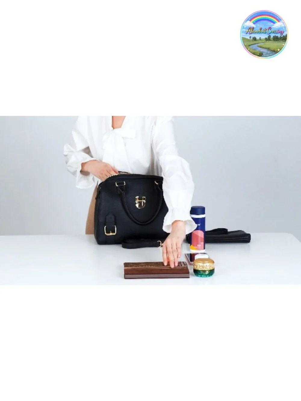 Vegan Leather Satchel Purse with Detachable Shoulder Strap and Wristlet